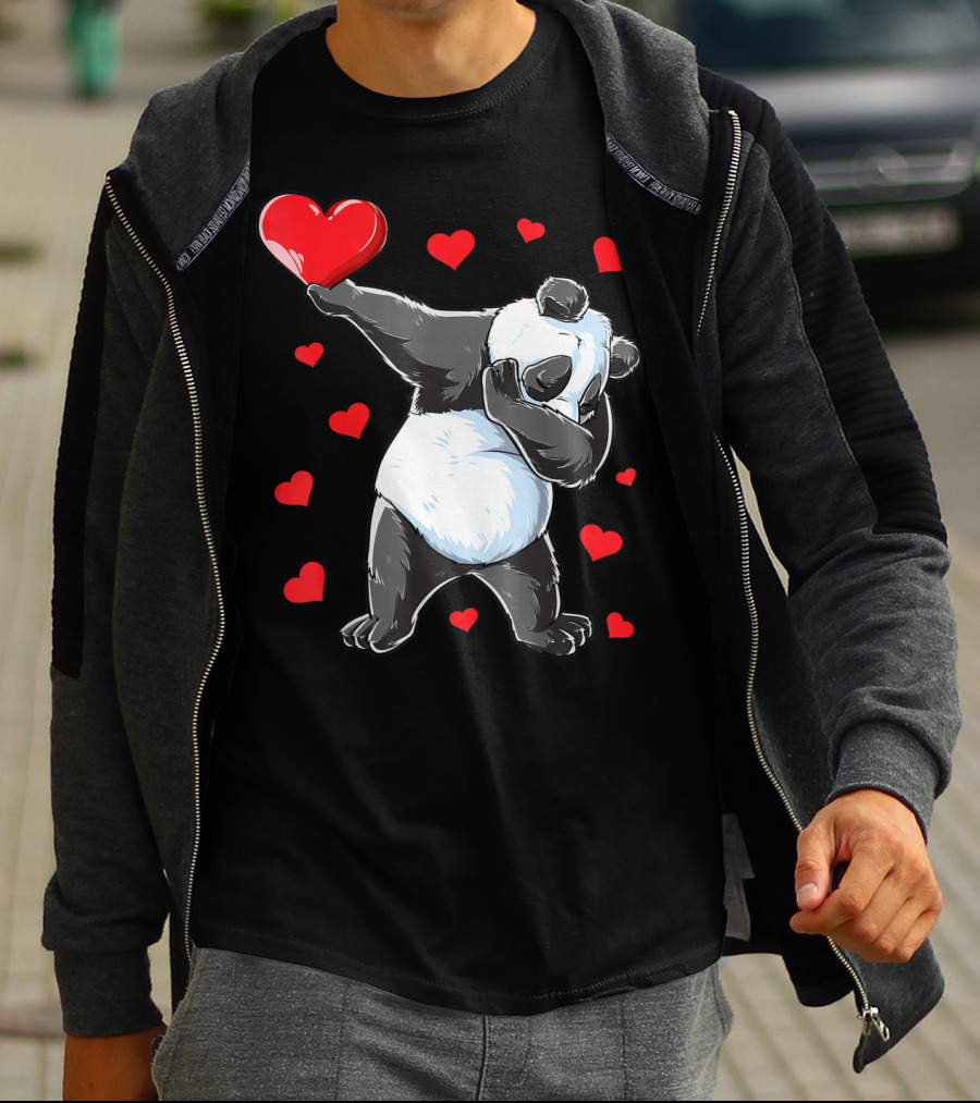Valentines Day Dabbing Panda With Hearts Girls Bear T-Shirt