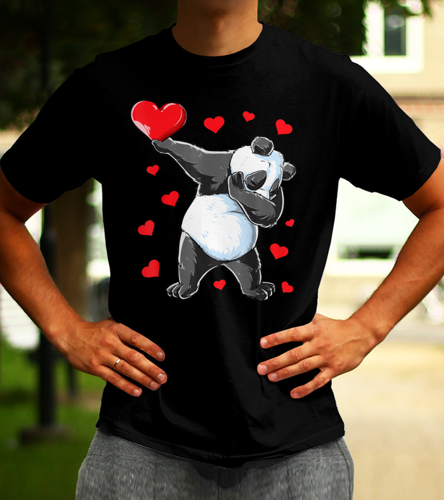 Valentines Day Dabbing Panda With Hearts Girls Bear T-Shirt