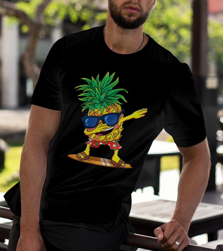 Dabbing Pineapple Sunglasses Aloha Beaches Hawaiian Hawaii Surfboard T-Shirt