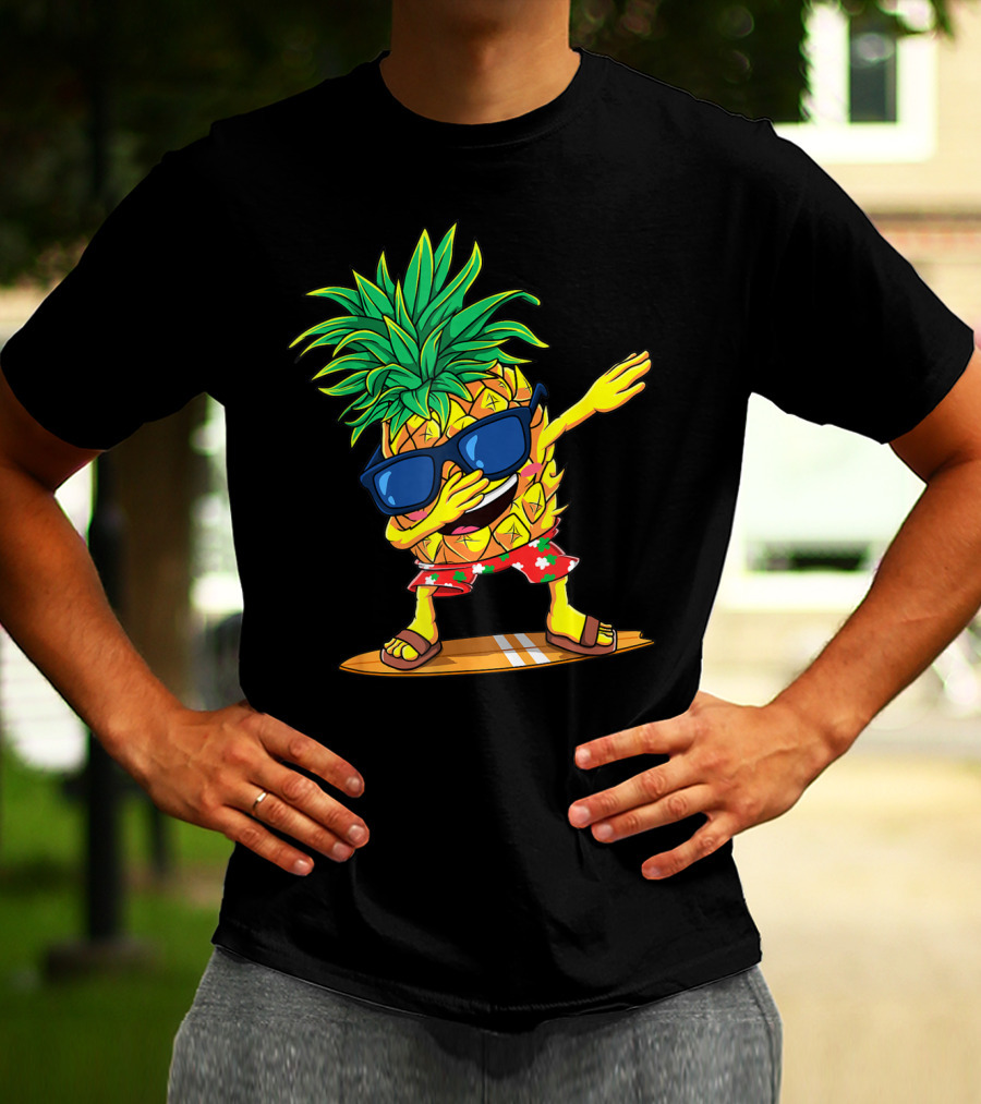 Dabbing Pineapple Sunglasses Aloha Beaches Hawaiian Hawaii Surfboard T-Shirt