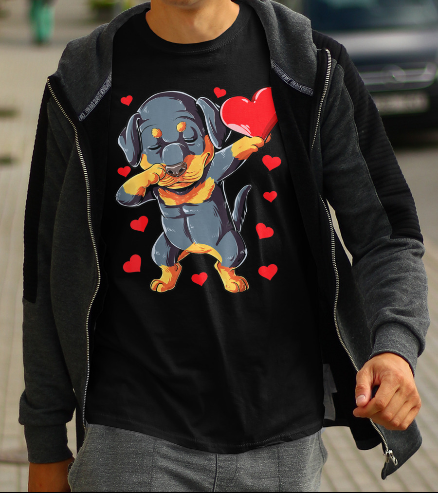 Dabbing Rottweiler Valentines Day Dog Lover Heart Dance With Love T-Shirt