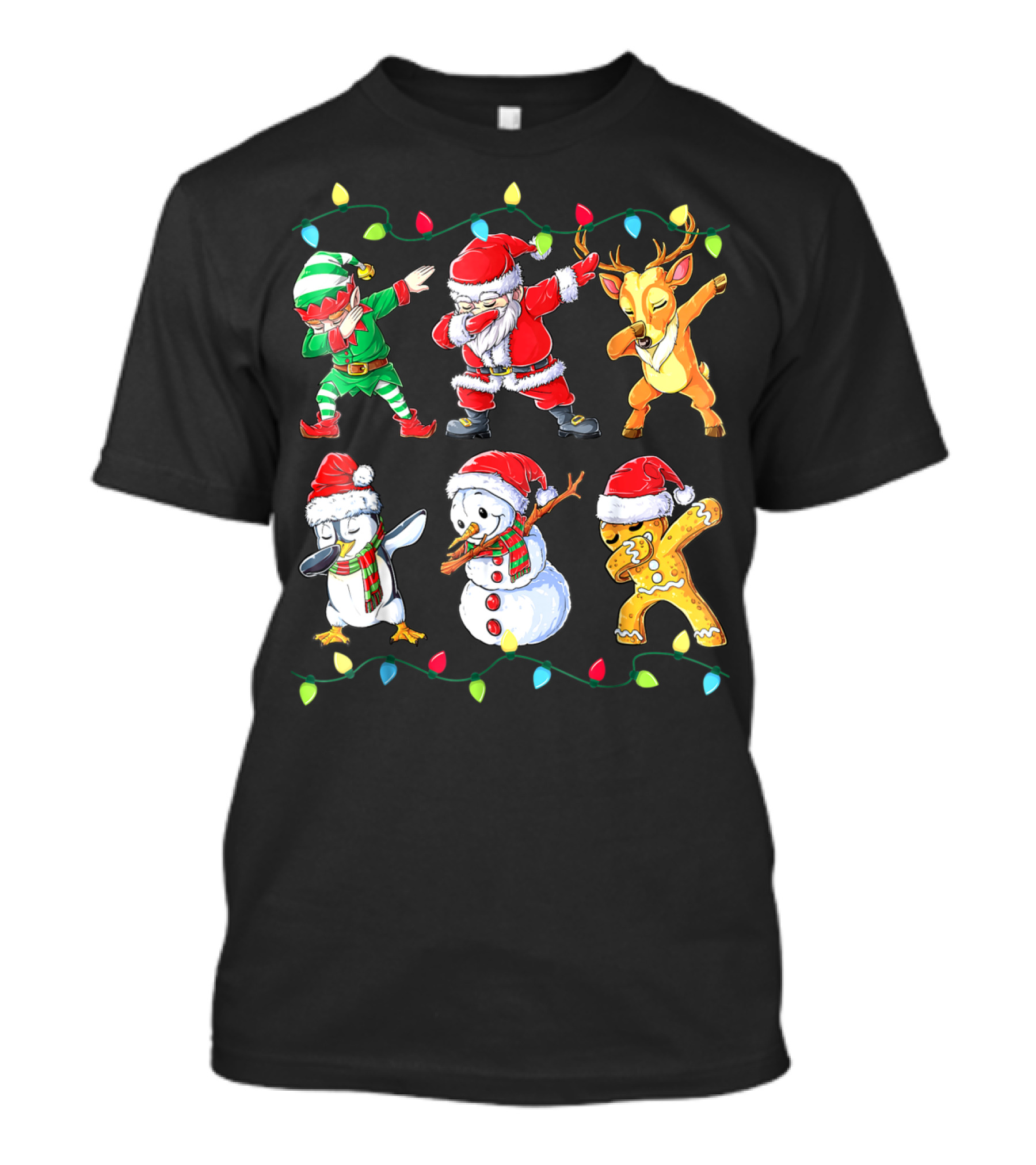 Santa Elf Reindeer Snowman Penguin Gingerbread Dabbing Friends T-Shirt