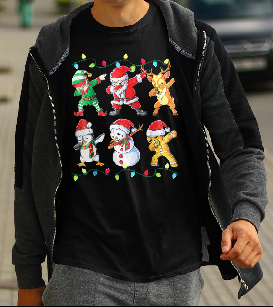 Santa Elf Reindeer Snowman Penguin Gingerbread Dabbing Friends T-Shirt