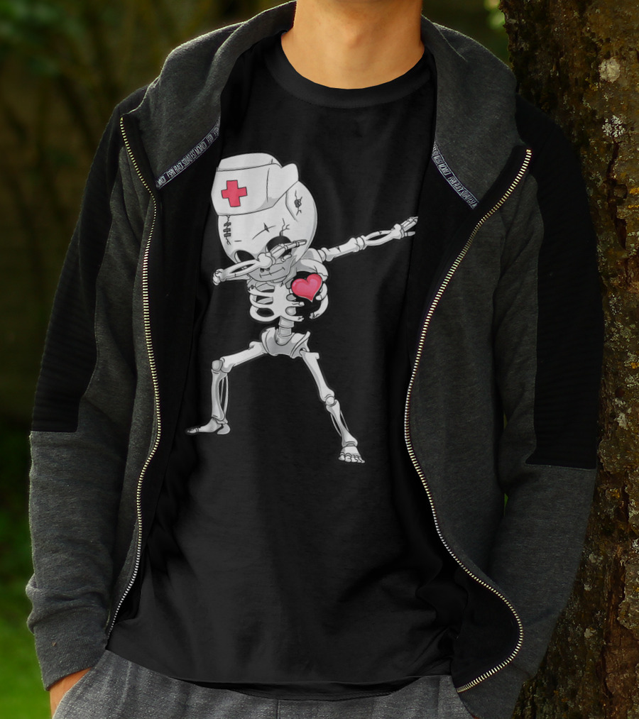 Dabbing Skeleton Nurse Xray Heart Halloween Dab T-Shirt