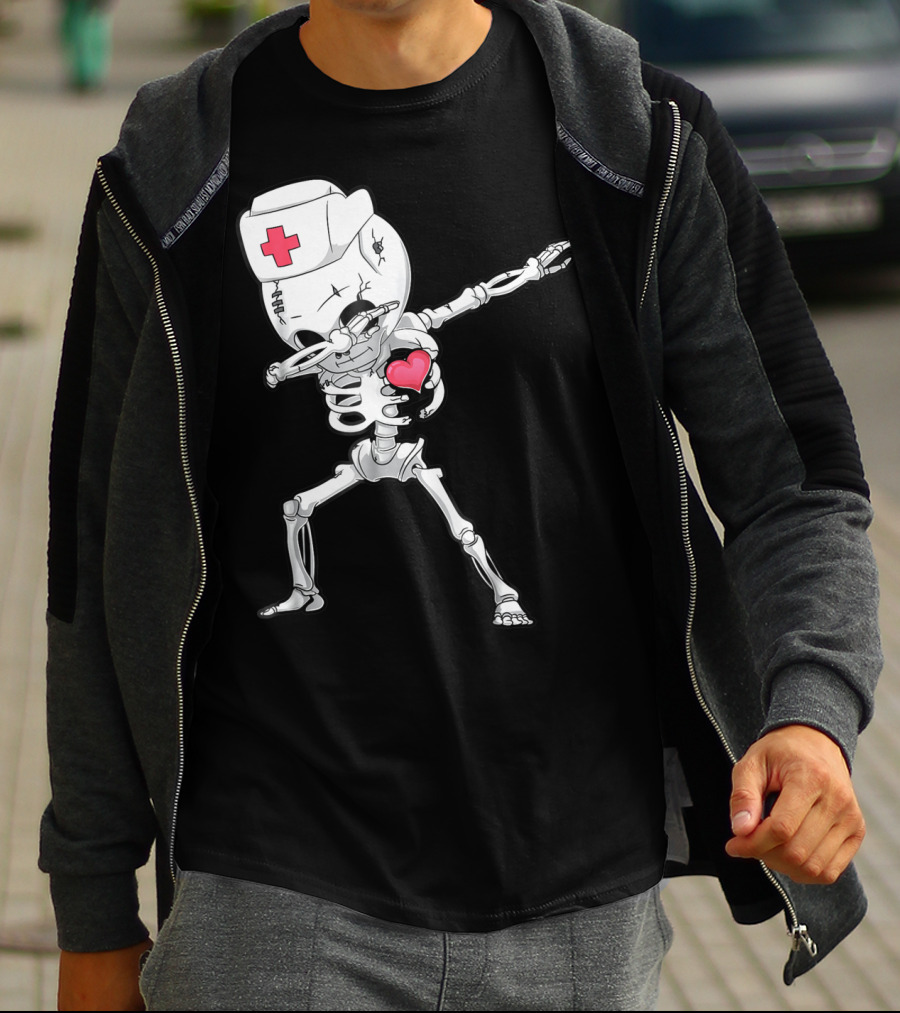 Dabbing Skeleton Nurse Xray Heart Halloween Dab T-Shirt