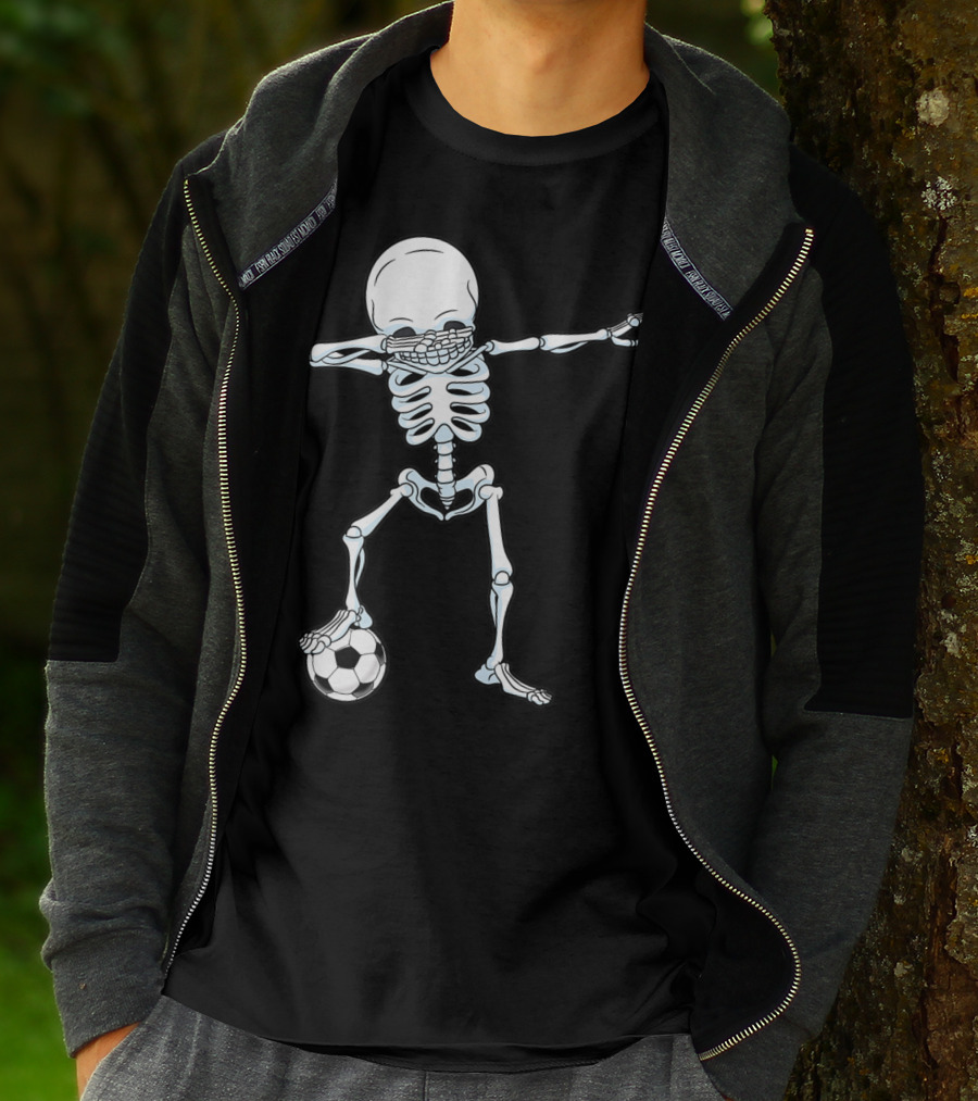Dabbing Skeleton Halloween Soccer Skull T-Shirt