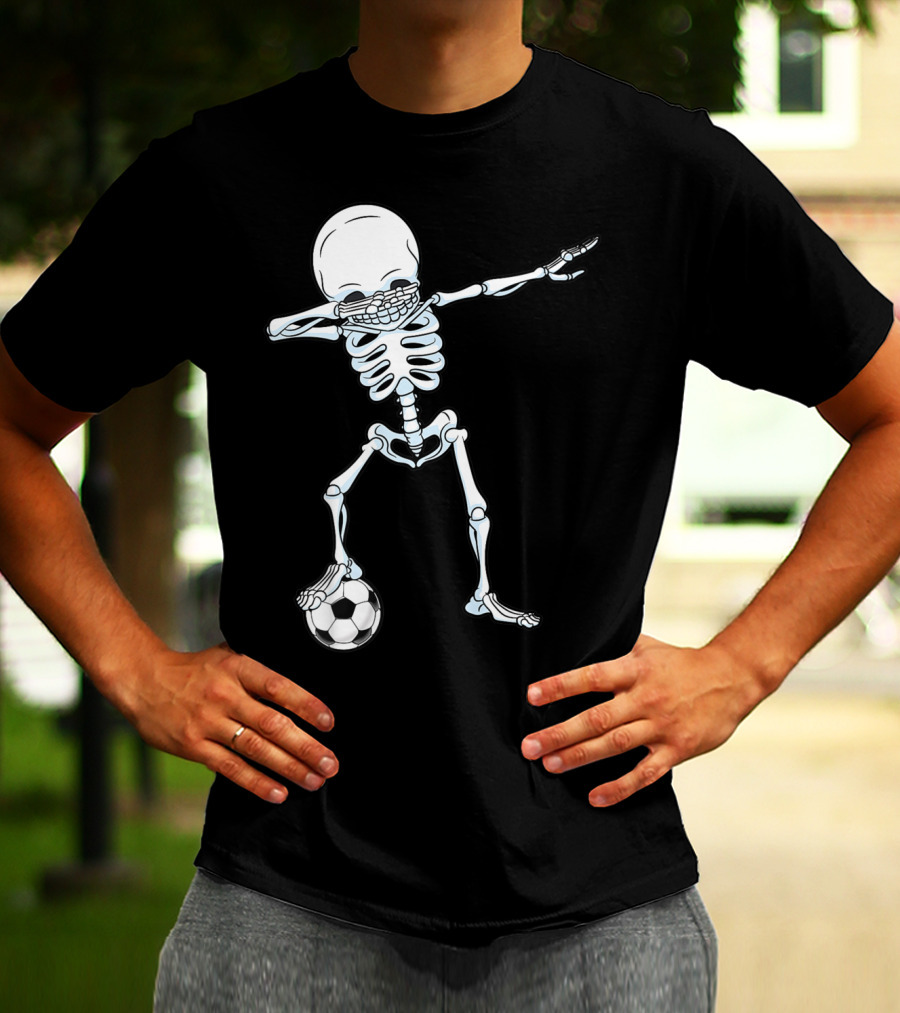 Dabbing Skeleton Halloween Soccer Skull T-Shirt