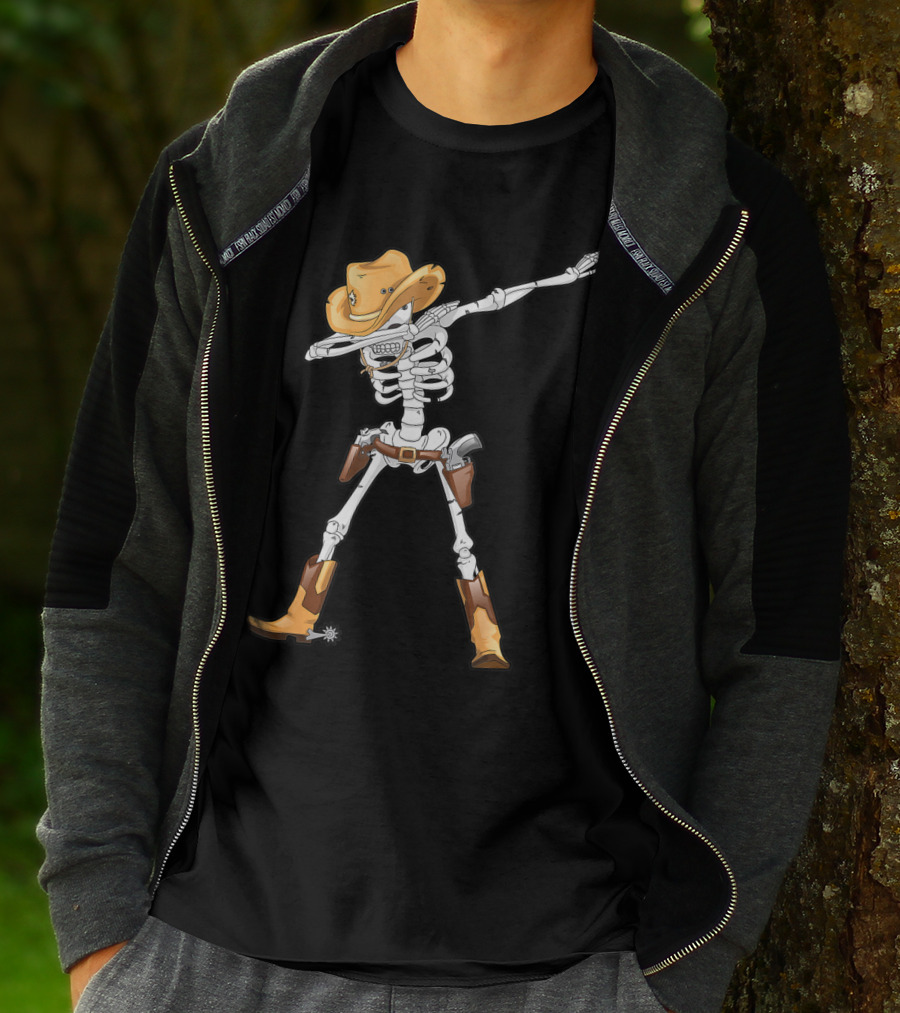 Dabbing Skeleton Cowboy Halloween Kids Boys Dab T-Shirt