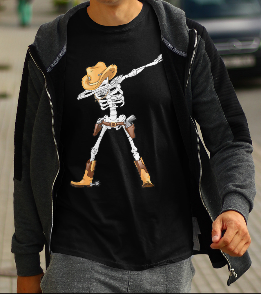 Dabbing Skeleton Cowboy Halloween Kids Boys Dab T-Shirt