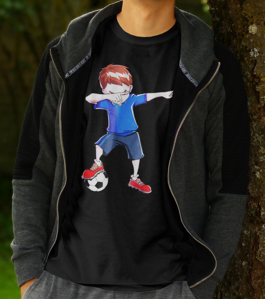 Dabbing Soccer Dab Funny Football Kid In Blue Shirt And Red Shoes T-Shirt
