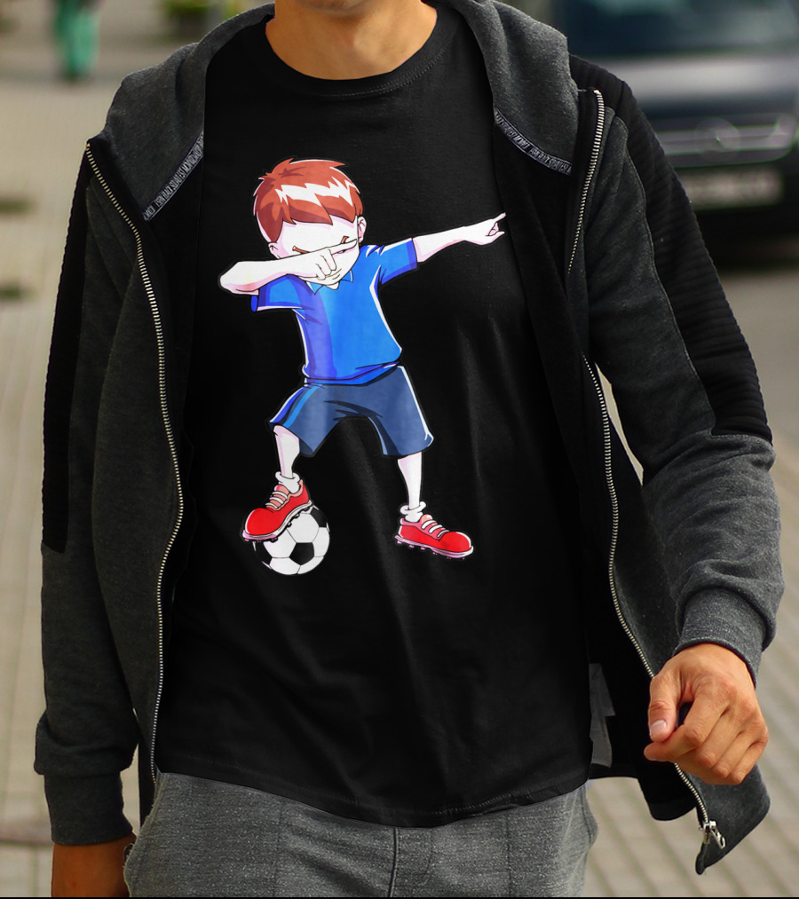 Dabbing Soccer Dab Funny Football Kid In Blue Shirt And Red Shoes T-Shirt