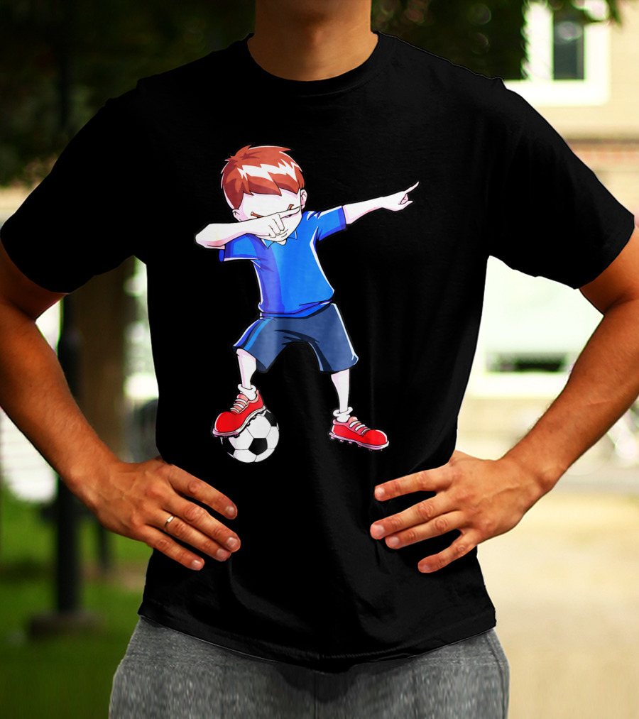 Dabbing Soccer Dab Funny Football Kid In Blue Shirt And Red Shoes T-Shirt