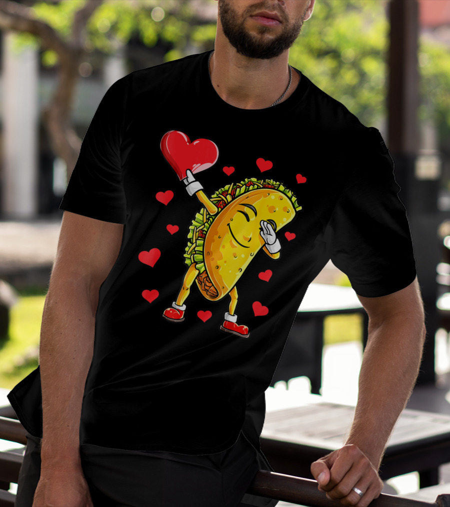 Dabbing Taco Heart Valentines Day Food Lovers Boys T-Shirt