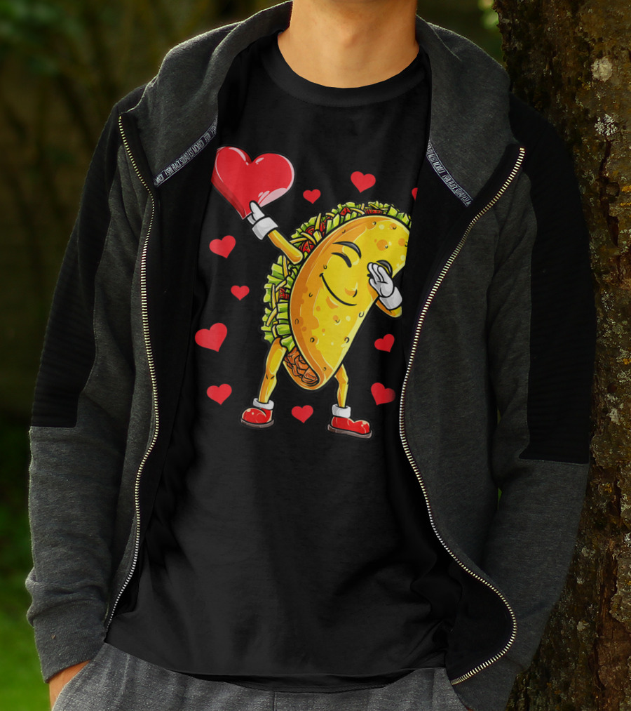 Dabbing Taco Heart Valentines Day Food Lovers Boys T-Shirt