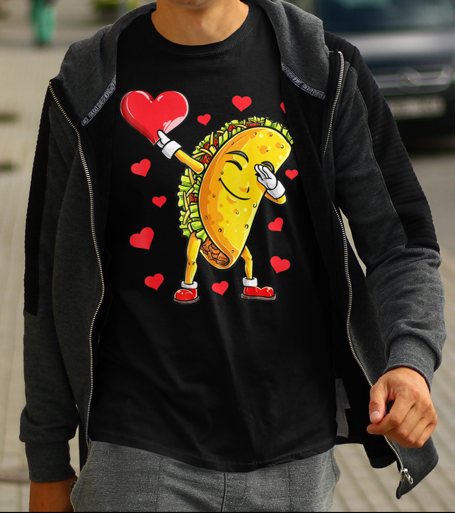 Dabbing Taco Heart Valentines Day Food Lovers Boys T-Shirt