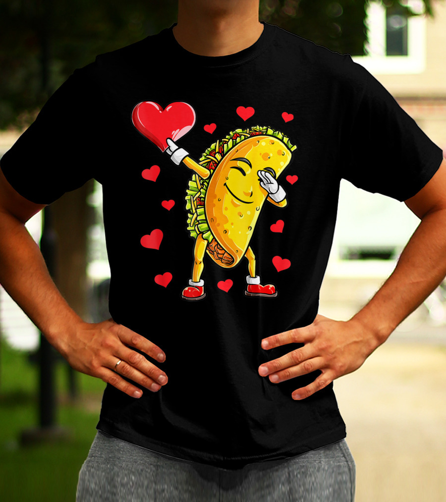 Dabbing Taco Heart Valentines Day Food Lovers Boys T-Shirt