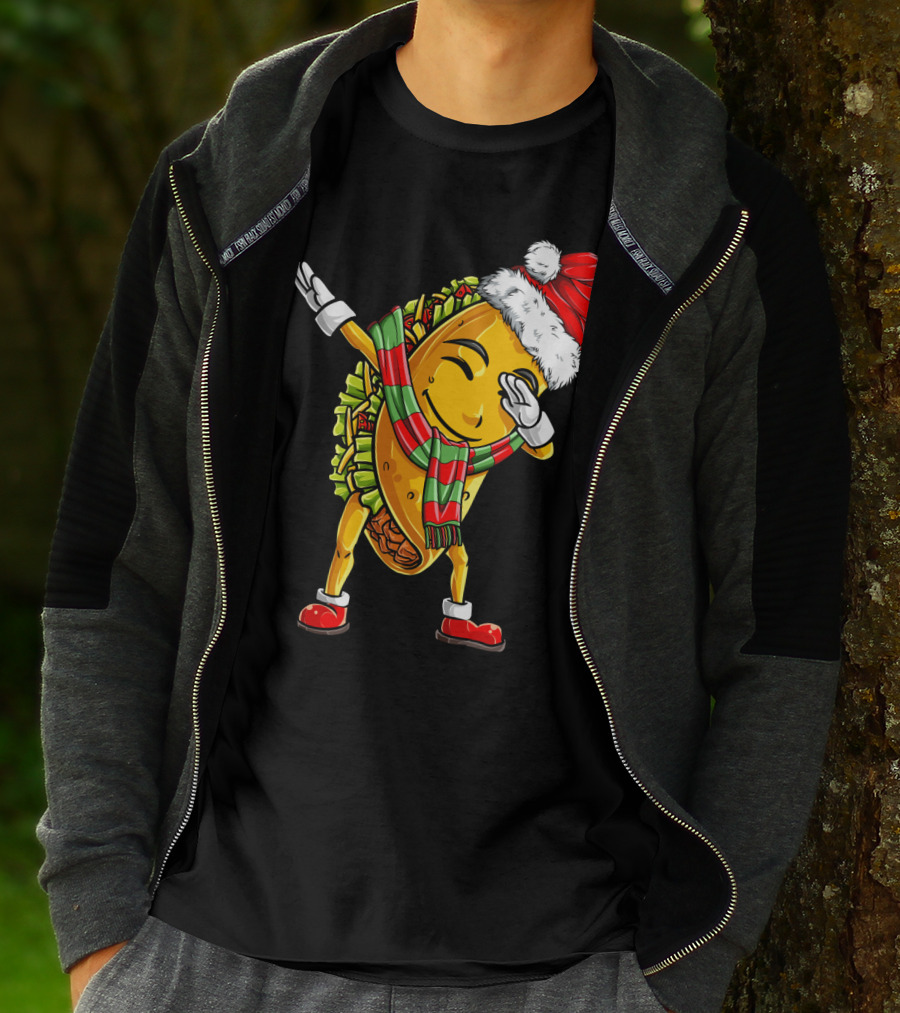 Dabbing Santa Taco With Christmas Hat And Scarf T-Shirt