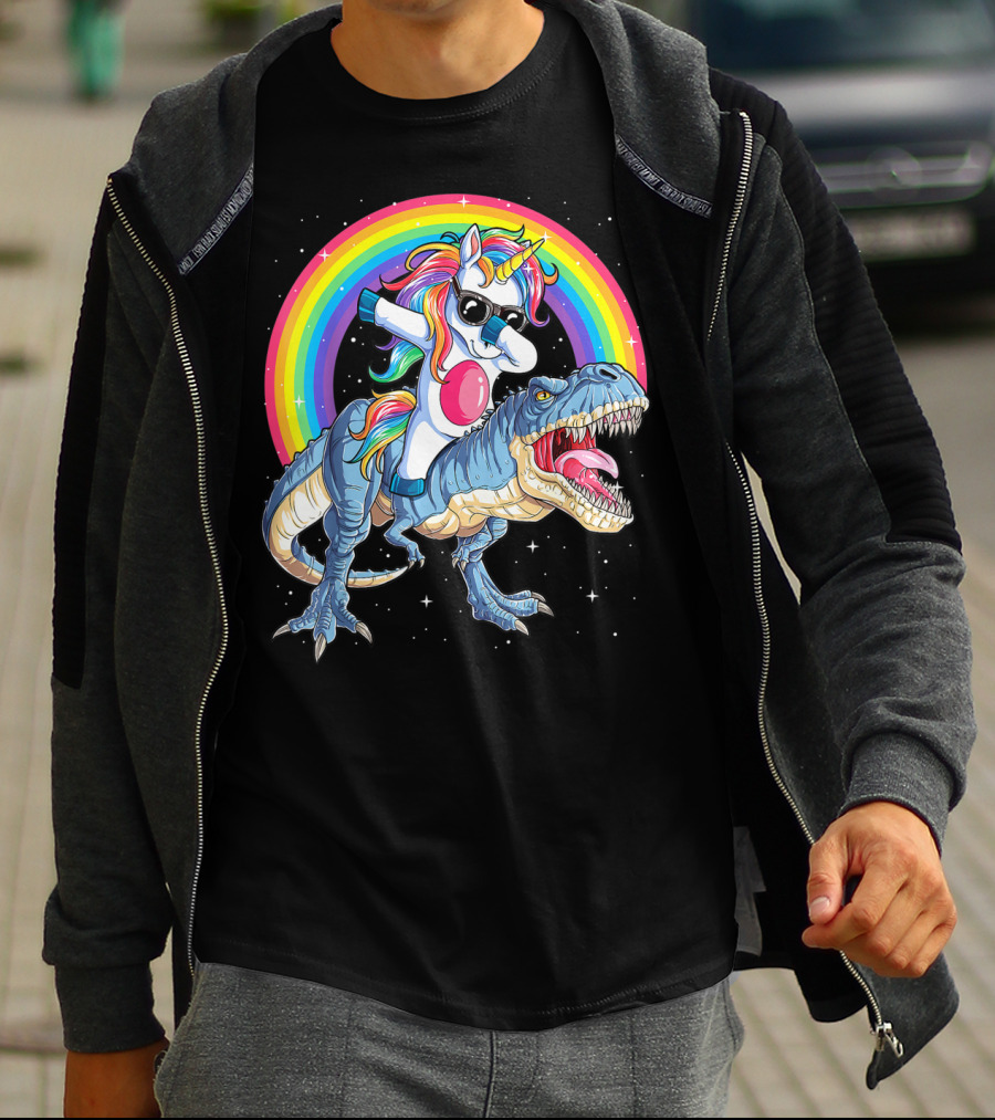 Dabbing Unicorn Dinosaur Rex Kids Girls Boys Space Rainbow T-Shirt