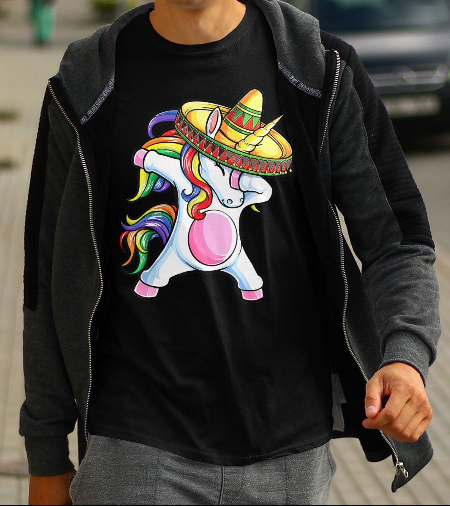 Dabbing Unicorn Sombrero Rainbow Cinco De Mayo Kids Girls Women Mexican T-Shirt