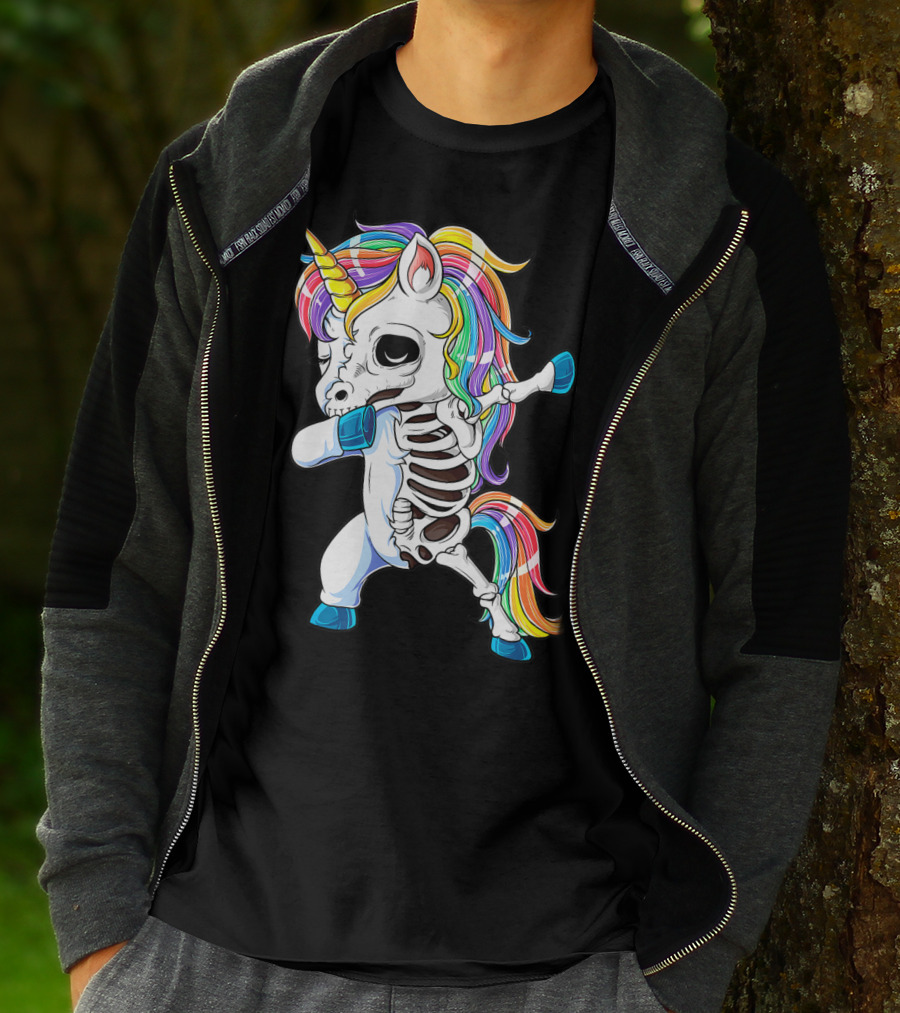 Dabbing Unicorn Skeleton Halloween Girls Dab Rainbow T-Shirt