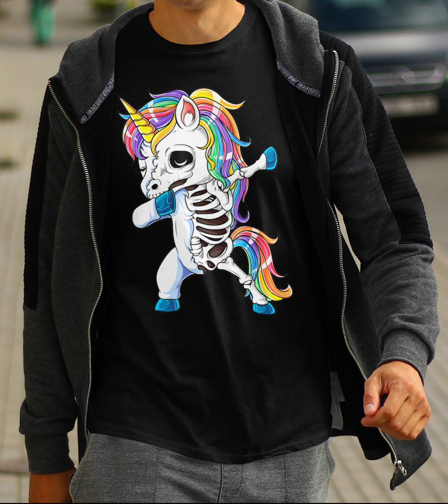 Dabbing Unicorn Skeleton Halloween Girls Dab Rainbow T-Shirt