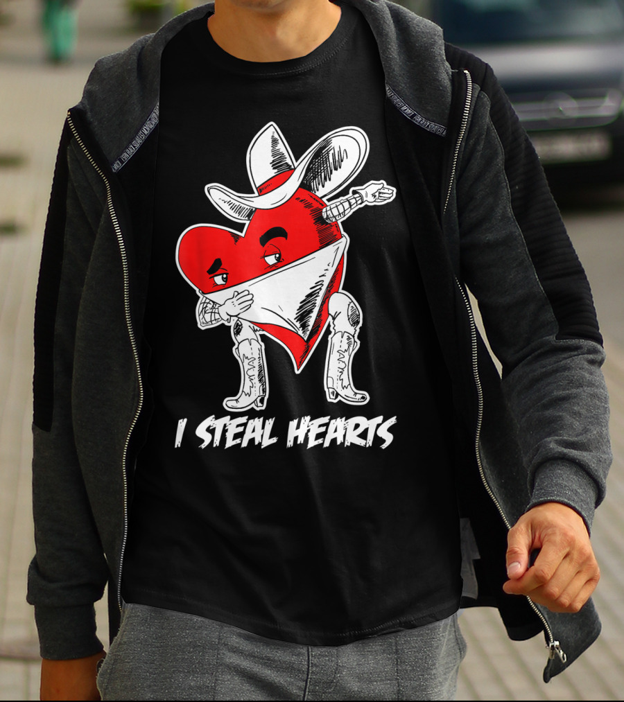 I Steal Hearts Dabbing Valentines Cowboy Heart T-Shirt