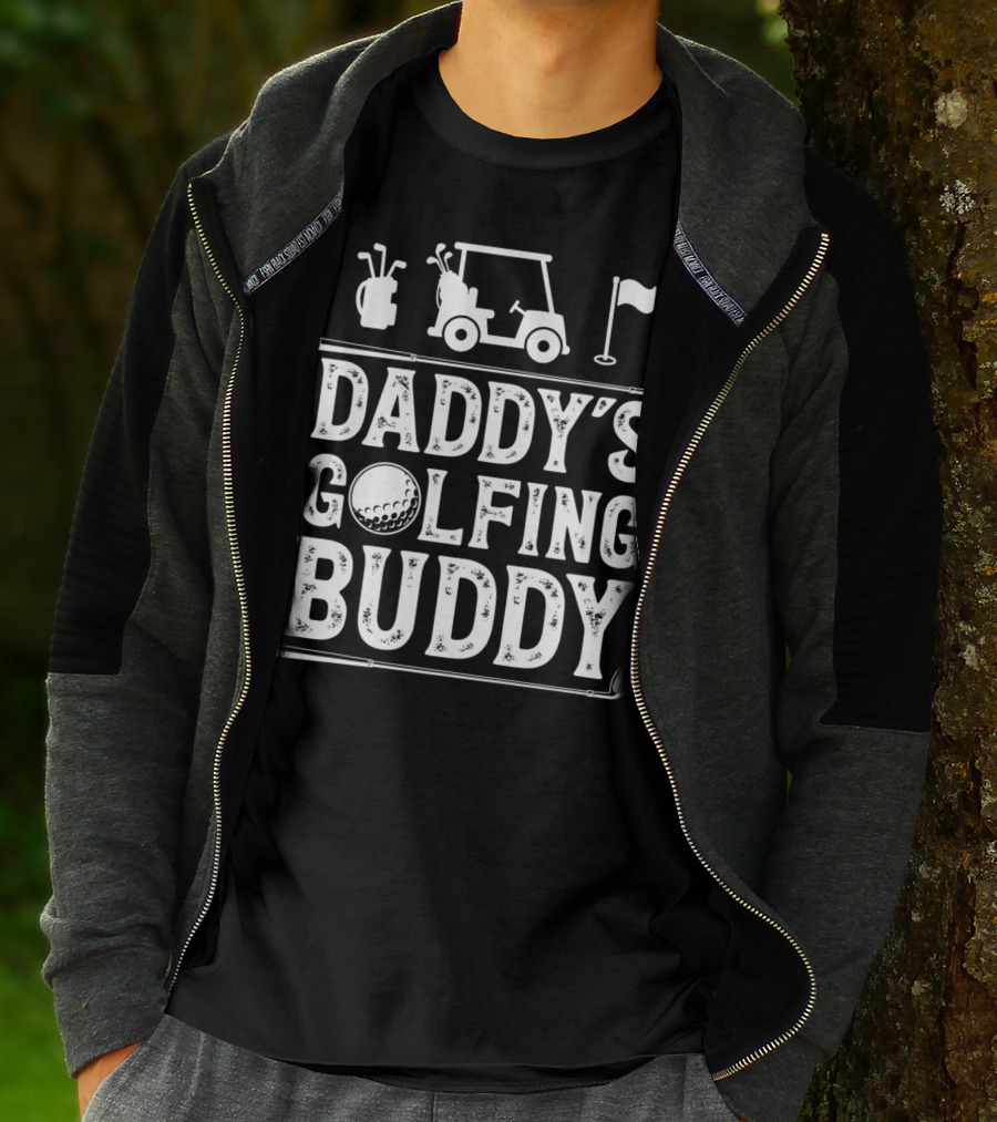 Daddy's Golfing Buddy Golf Golfer Golf Cart Clubs Flag T-Shirt