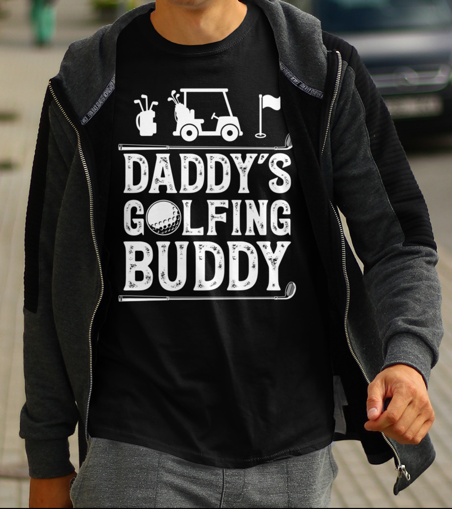 Daddy's Golfing Buddy Golf Golfer Golf Cart Clubs Flag T-Shirt