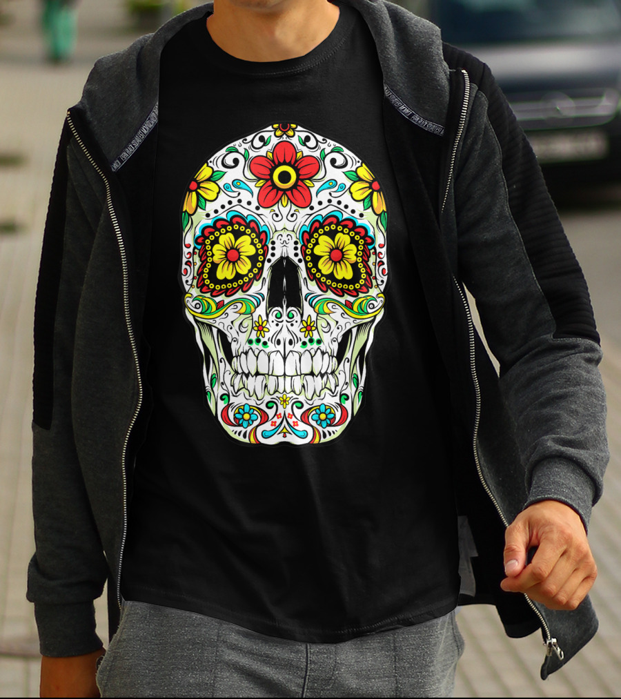 Day Of The Dead Sugar Skull Colorful Flowered Design Cinco De Mayo T-Shirt