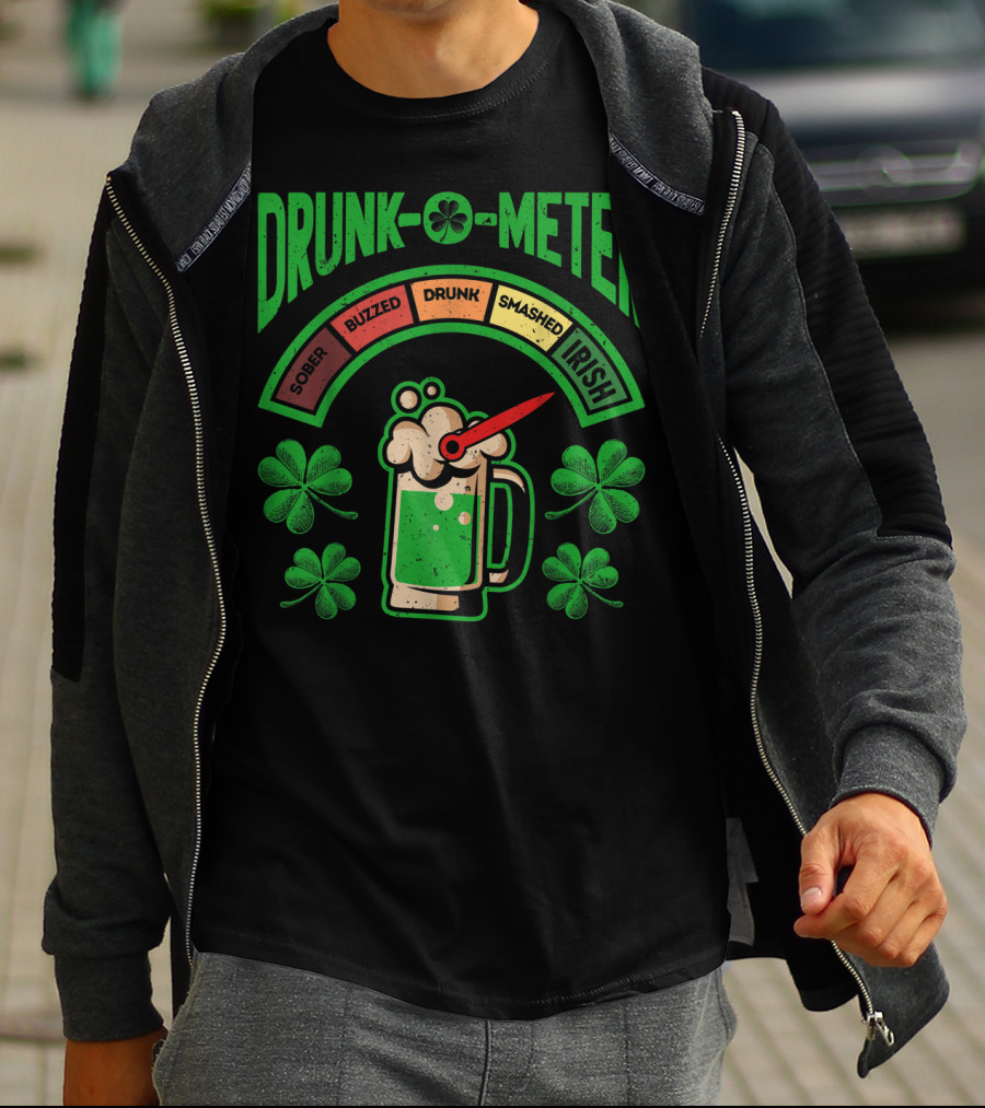 St Patricks Day Drunk O Meter Irish Beer Shamrock Sober Buzzed Drunk Smashed T-Shirt
