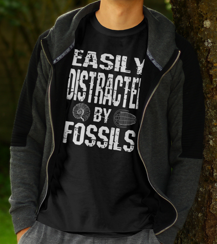 Easily Distracted By Fossils Fossil Collector Humor Ammonite Trilobite T-Shirt