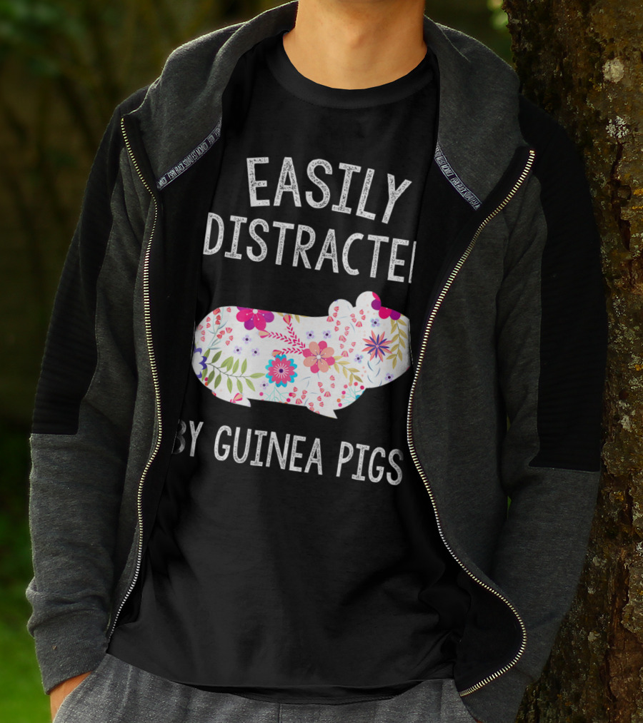 Easily Distracted By Guinea Pigs Floral Piggie Lover T-Shirt
