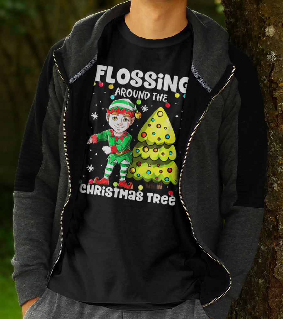 Flossing Elf Dancing Around The Christmas Tree T-Shirt