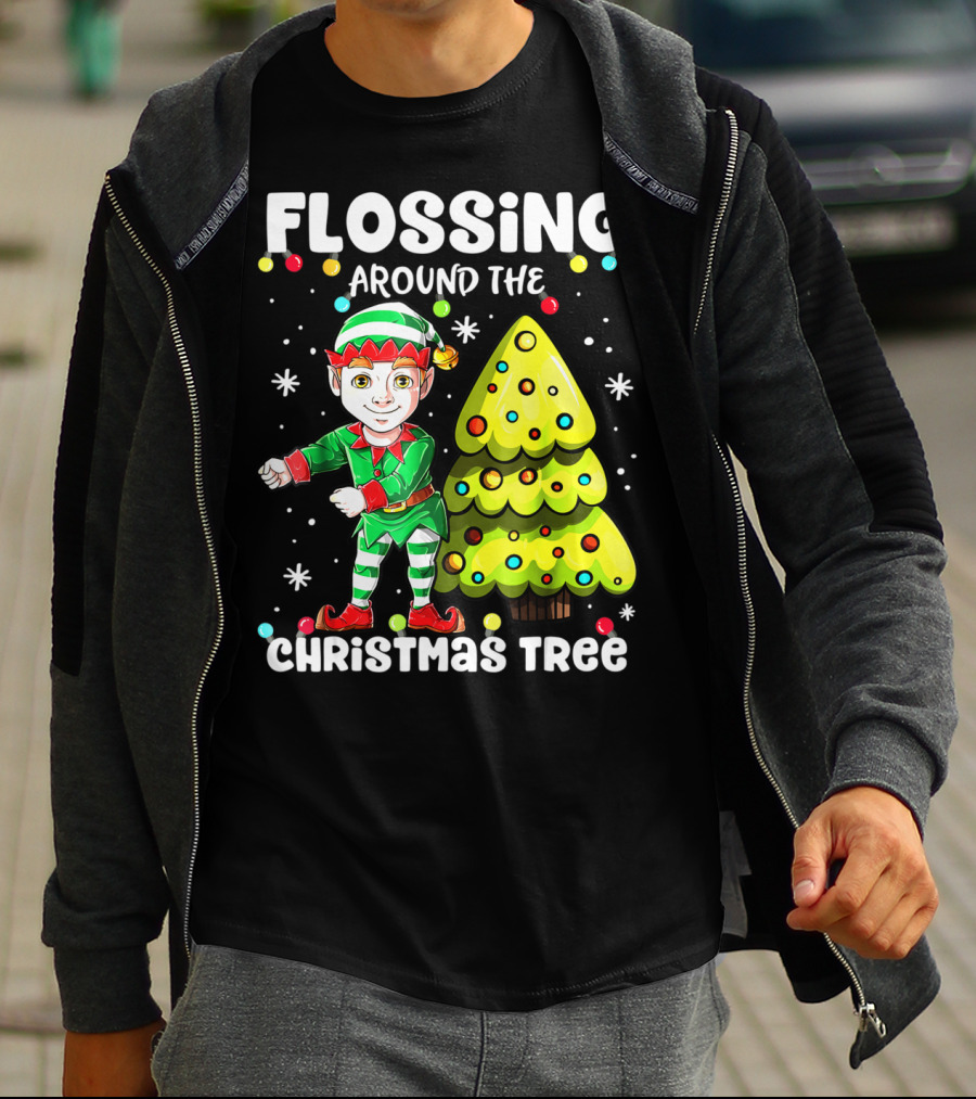 Flossing Elf Dancing Around The Christmas Tree T-Shirt