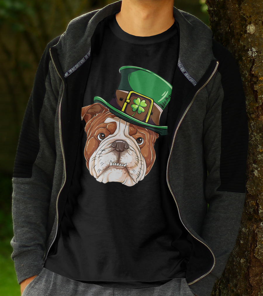 St Patricks Day English Bulldog Leprechaun Hat T-Shirt