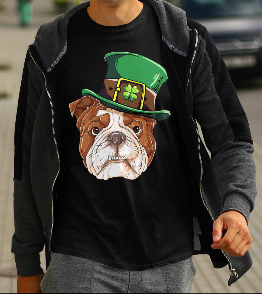 St Patricks Day English Bulldog Leprechaun Hat T-Shirt