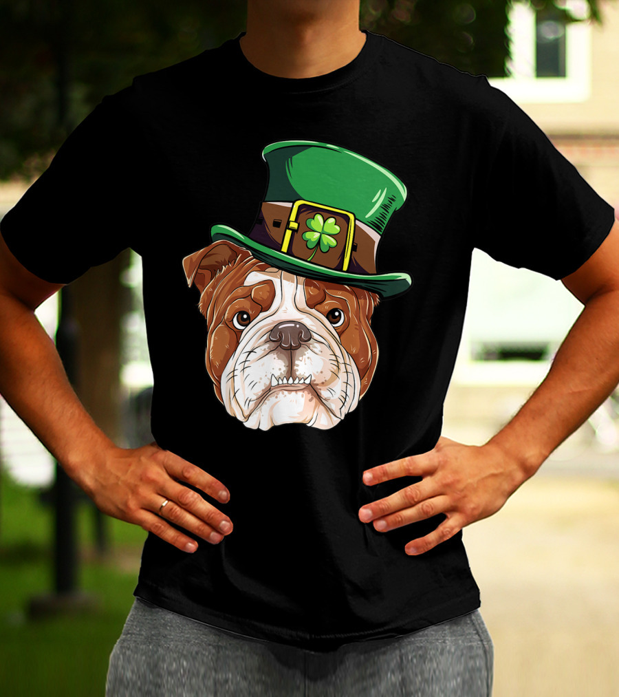 St Patricks Day English Bulldog Leprechaun Hat T-Shirt