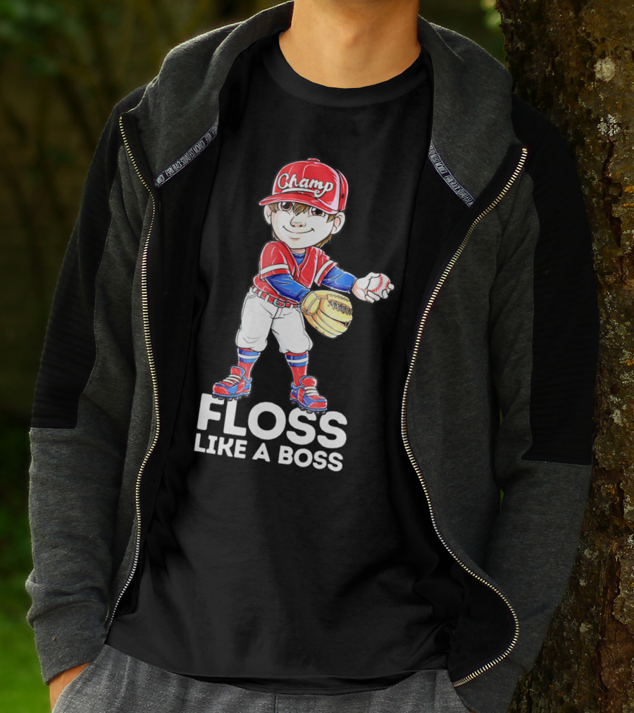 Floss Like A Boss Champ Baseball Player With Mitt And Ball T-Shirt