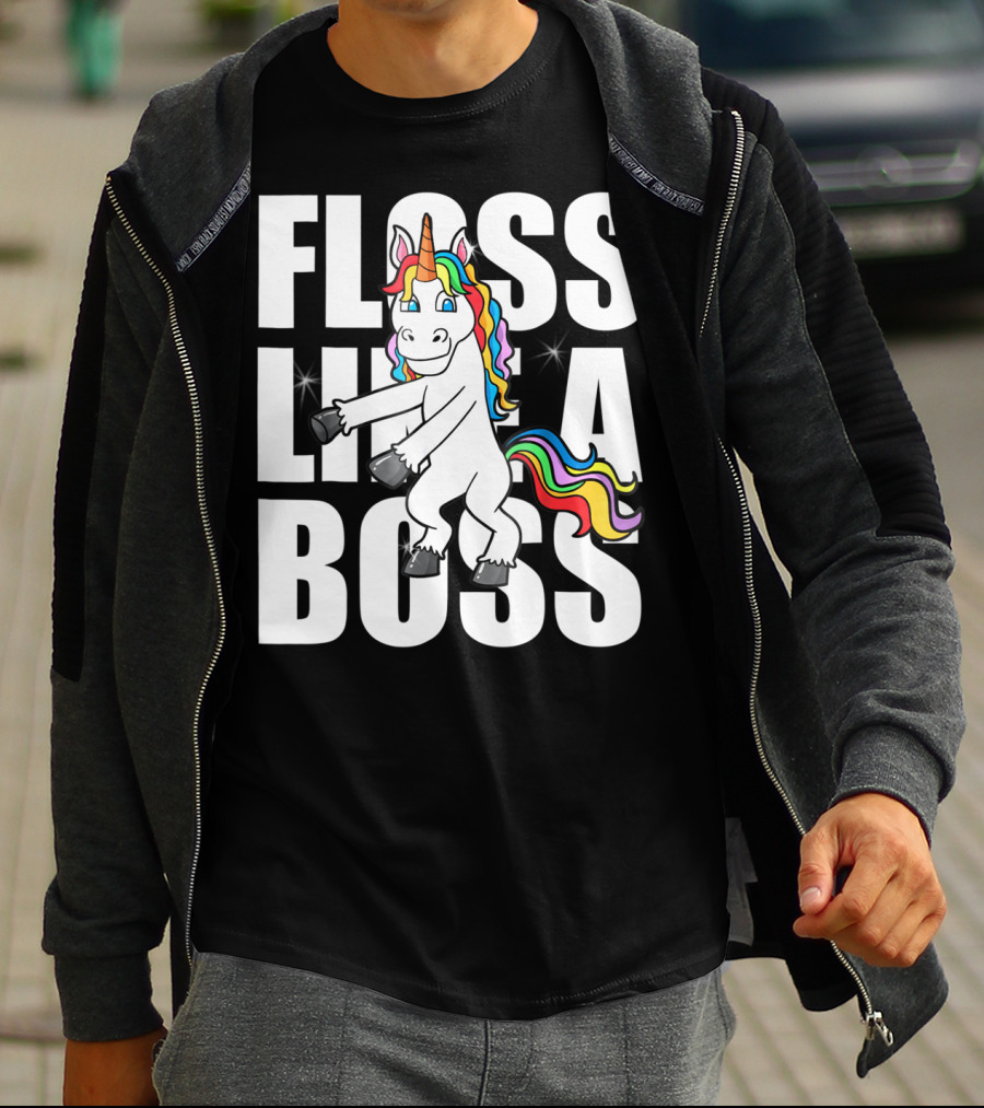 Floss Like A Boss Rainbow Unicorn Dance Girls T-Shirt