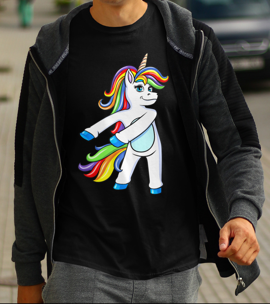 Flossing Unicorn Dance With Rainbow Mane And Tail T-Shirt