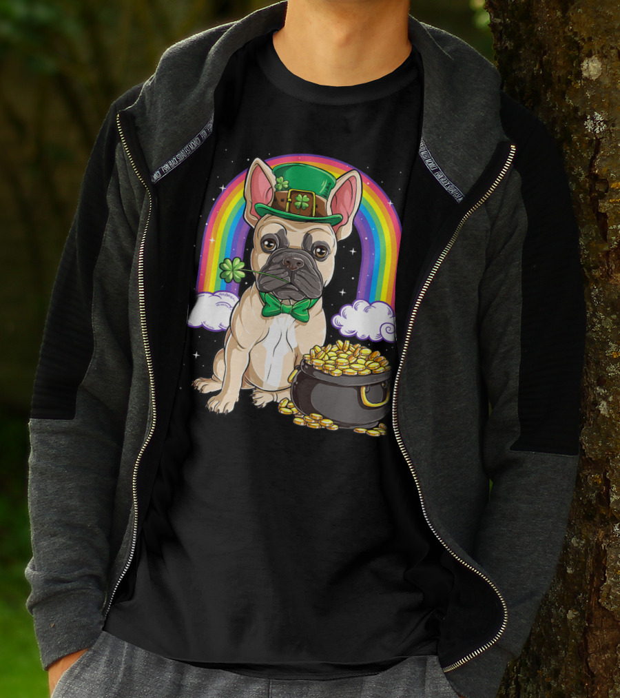 French Bulldog Leprechaun St Patricks Day Boys Rainbow Pot Of Gold T-Shirt