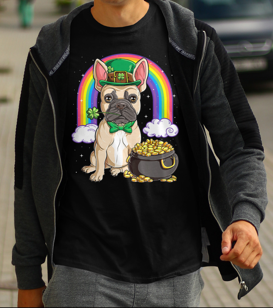 French Bulldog Leprechaun St Patricks Day Boys Rainbow Pot Of Gold T-Shirt