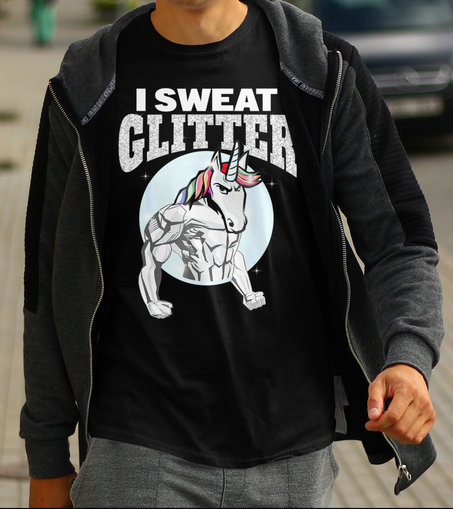 I Sweat Glitter Unicorn Lover Gym Workout T-Shirt