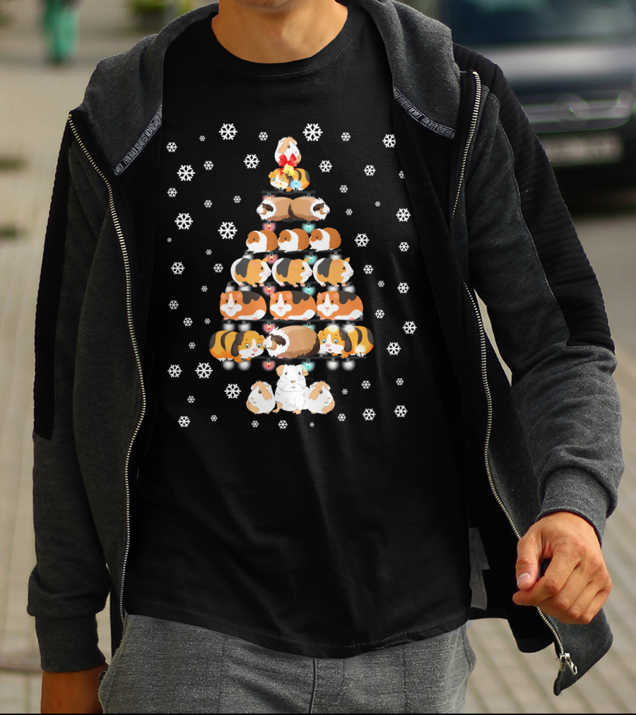 Funny Christmas Tree For Guinea Pig Lovers With Snowflake T-Shirt