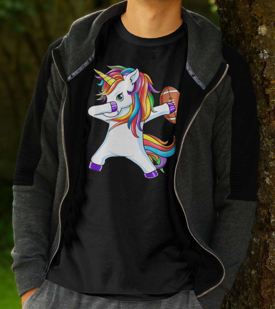 Funny Dabbing Unicorn With American Football T-Shirt