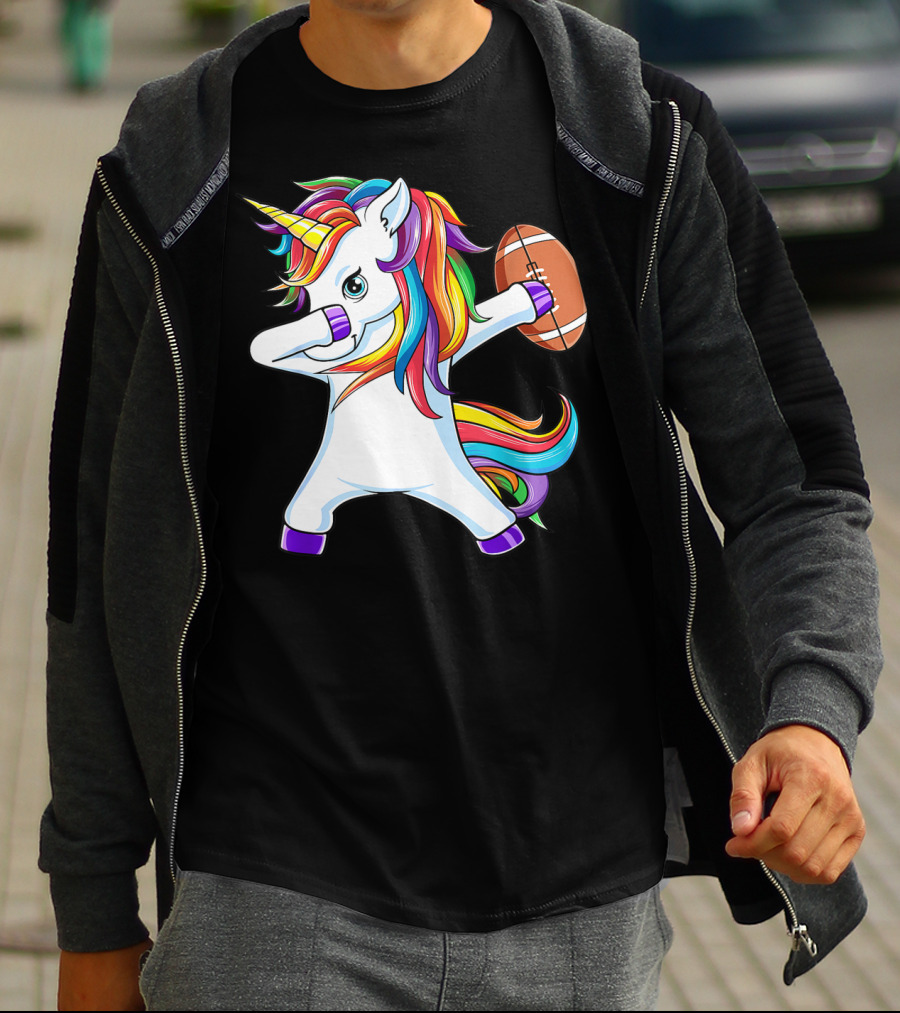 Funny Dabbing Unicorn With American Football T-Shirt