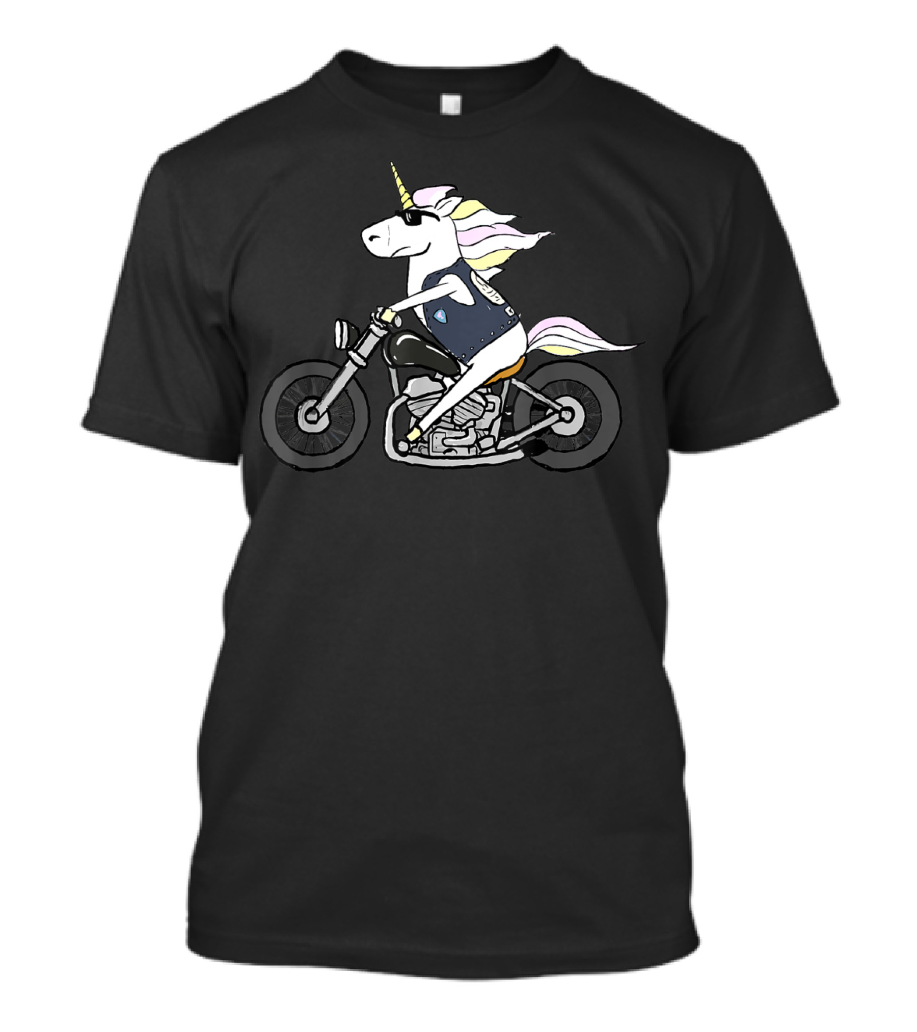 Funny Cool Unicorn Riding Motorcycle With Sunglasses T-Shirt