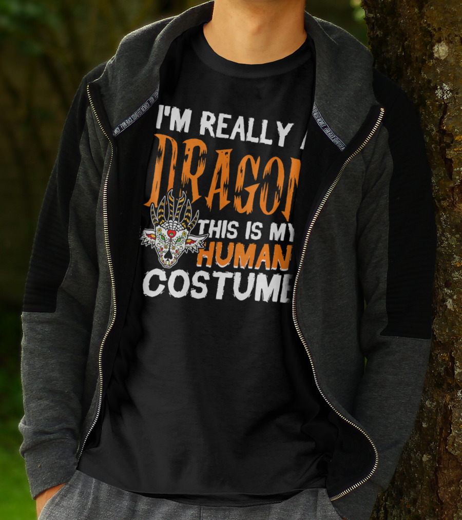 I'm Really A Dragon This Is My Human Costume Halloween Men Boy T-Shirt