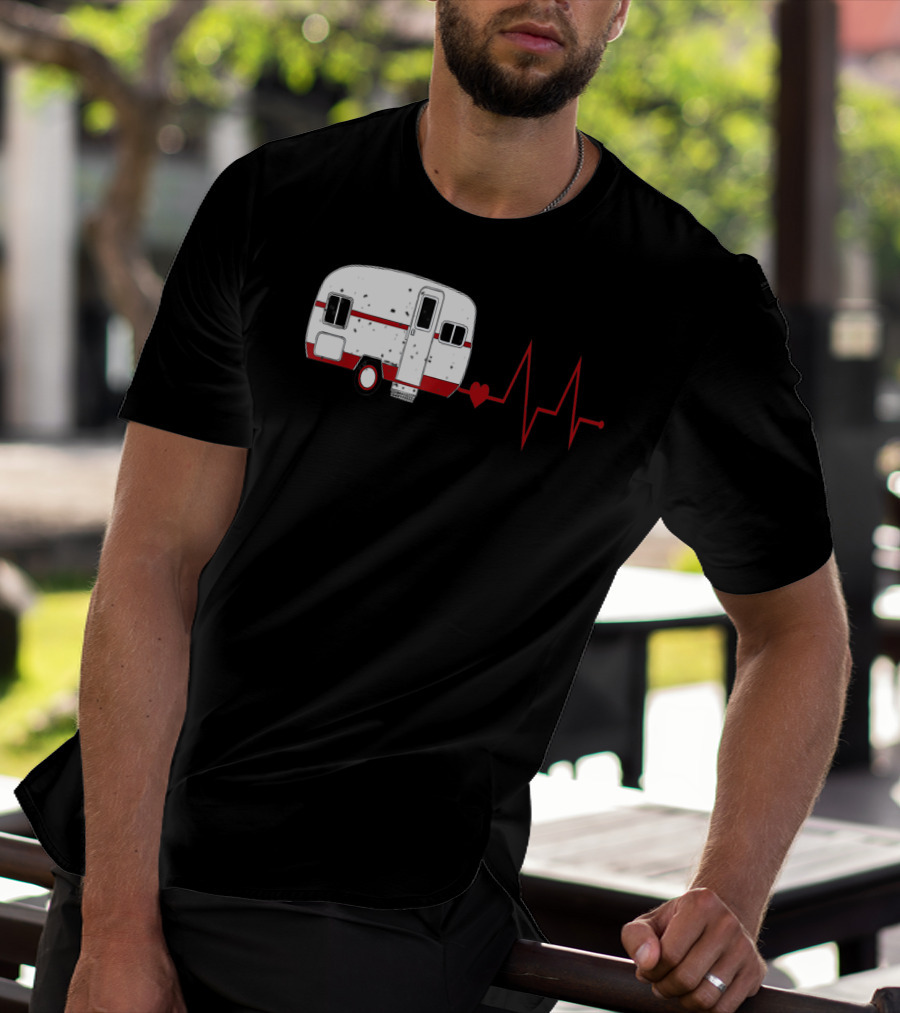 Funny Valentine's Day Camping Women Girls Heartbeat Camper T-Shirt