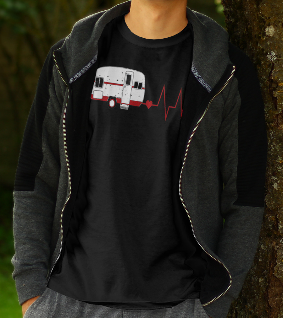 Funny Valentine's Day Camping Women Girls Heartbeat Camper T-Shirt